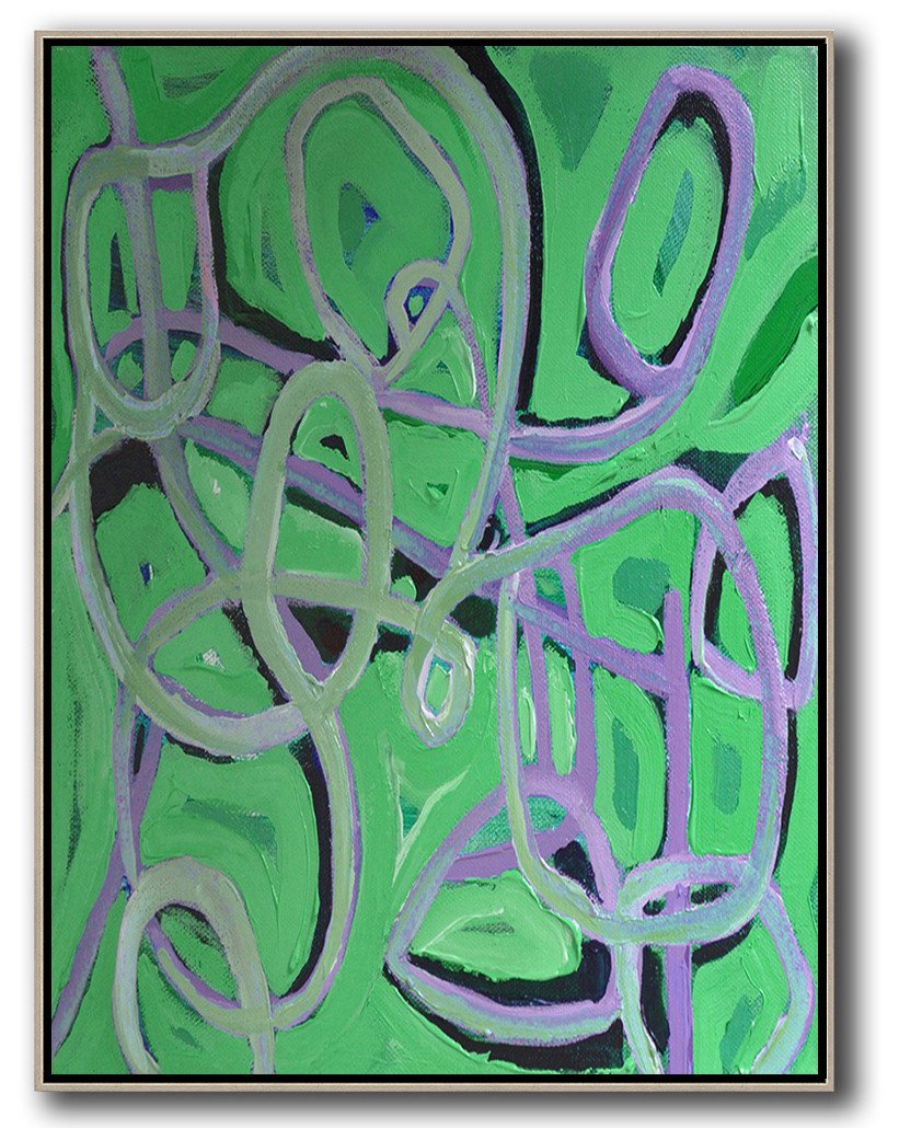 Large Abstract Art Handmade Painting,Vertical Contemporary Art,Original Abstract Painting Canvas Art,Green,Purple,Black.etc